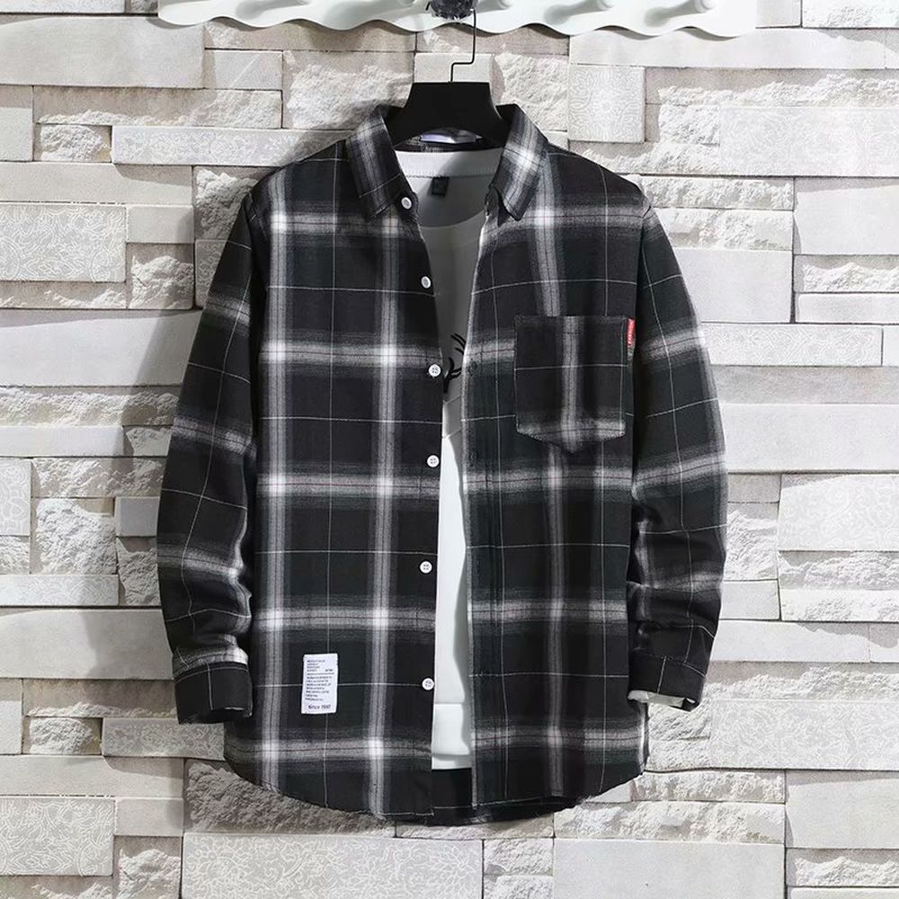 Casual Plaid Shirt Long Sleeve Loose Shirt For Men