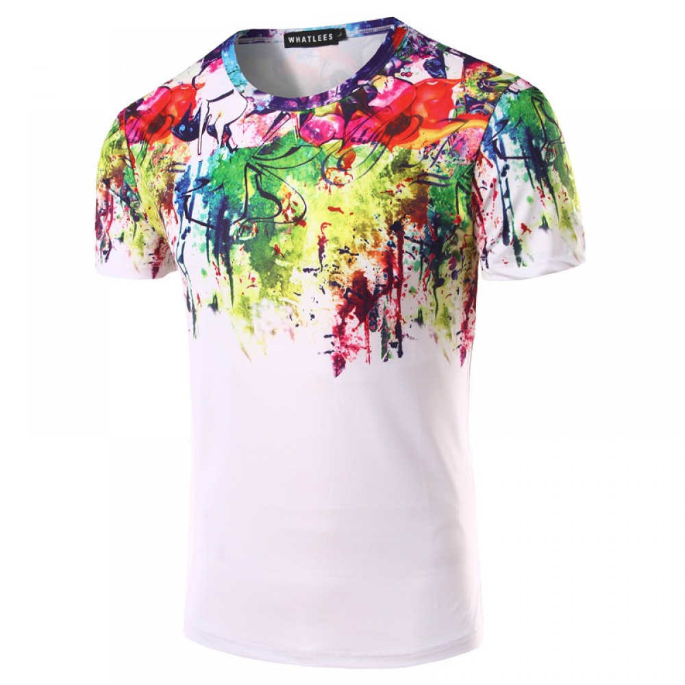 Men's Graffiti Splash Paint Abstract Diy 3D Printing Short-Sleeved Round Neck T-Shirt